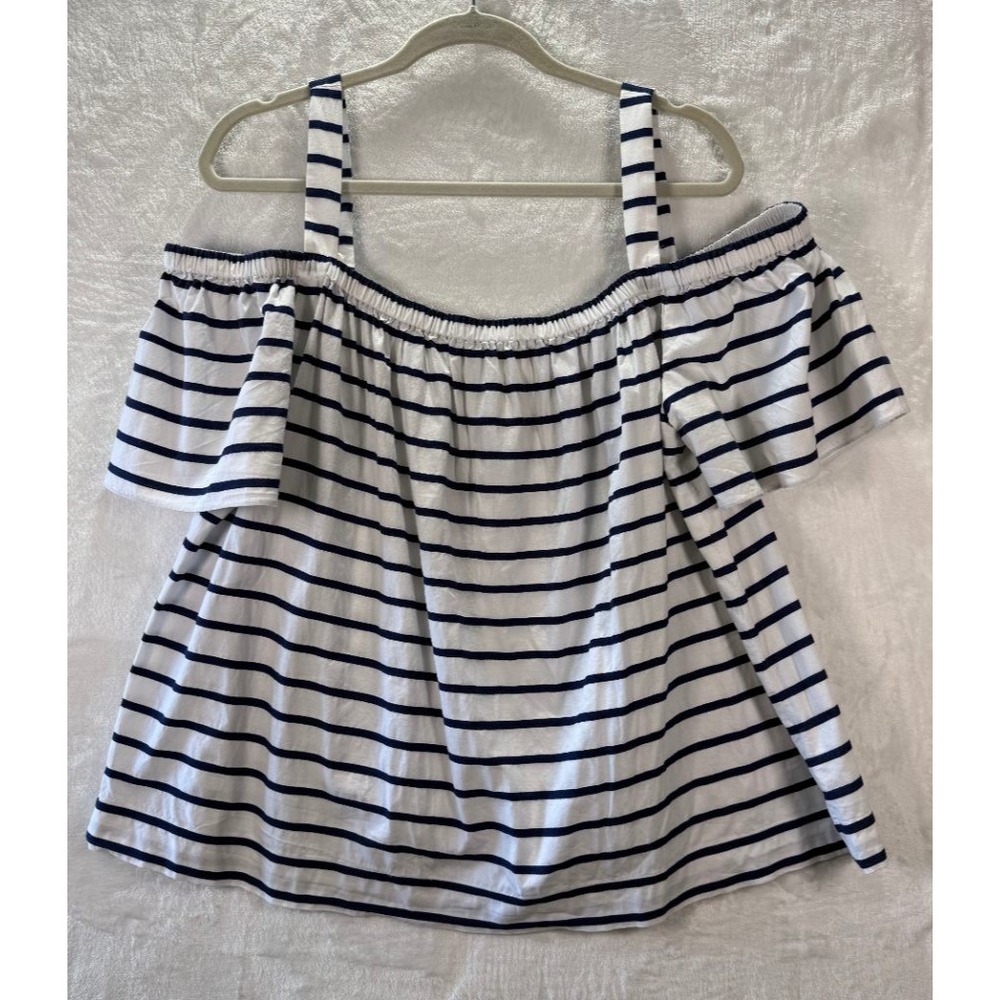 Kate Spade Broome Street XXL White Navy Striped Cold Shoulder Top Nautical